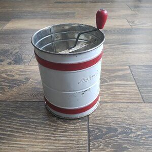 Vintage Androck Three Screen Flour Sifter White and Red